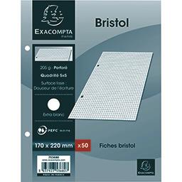 Fiches bristol perforées - 50 feuilles A7 10.5 x 7 cm - 205 g/m² - Lignées  - Exacompta - Fiche Bristol - Copies - Feuilles