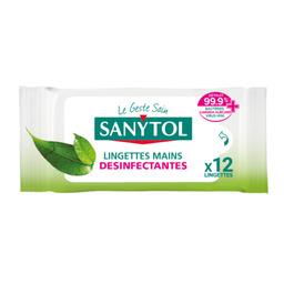 Lingettes mains désinfectantes hydratantes Sanytol - Thé Vert - 12