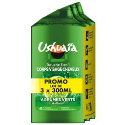 Lot 2 Pièces Ushuaïa Homme - Gel Douche & Shampoing Agrumes Vert, 300ml, PH Neutre