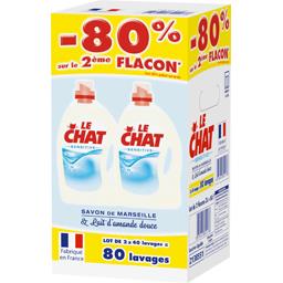 Le Chat Sensitive - Lessive Liquide - Lait d'amande douce et Marseille - 80  Lavages (Lot de 2 x 2L) : : Epicerie