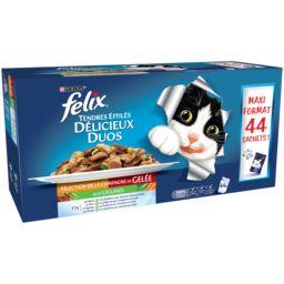 FELIX Tendres Effilés Délicieux Duos en Gelée - Sélection de la Campagne  aux Légumes - 44x85 g - Sachets fraîcheur pour chat adulte